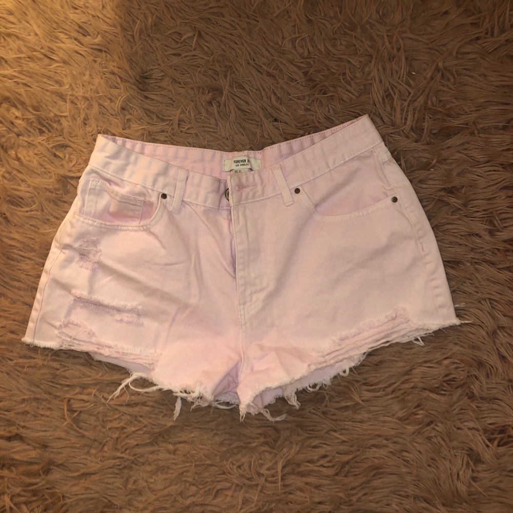 pastel pink distressed shorts